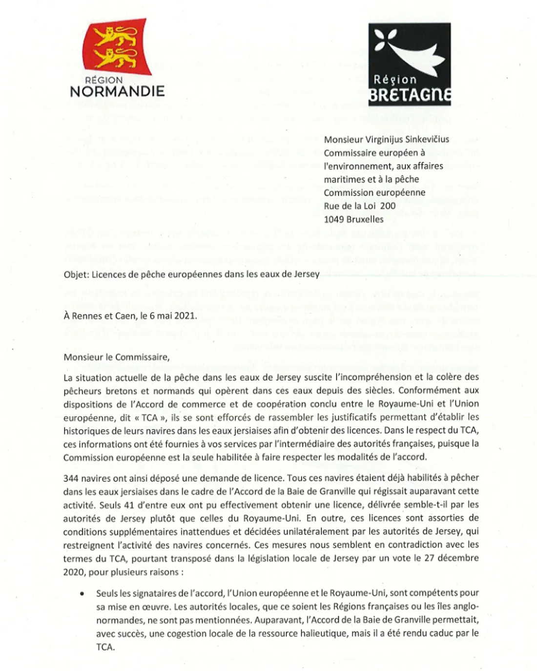 Lettre des présidents de Bretagne et Normandie